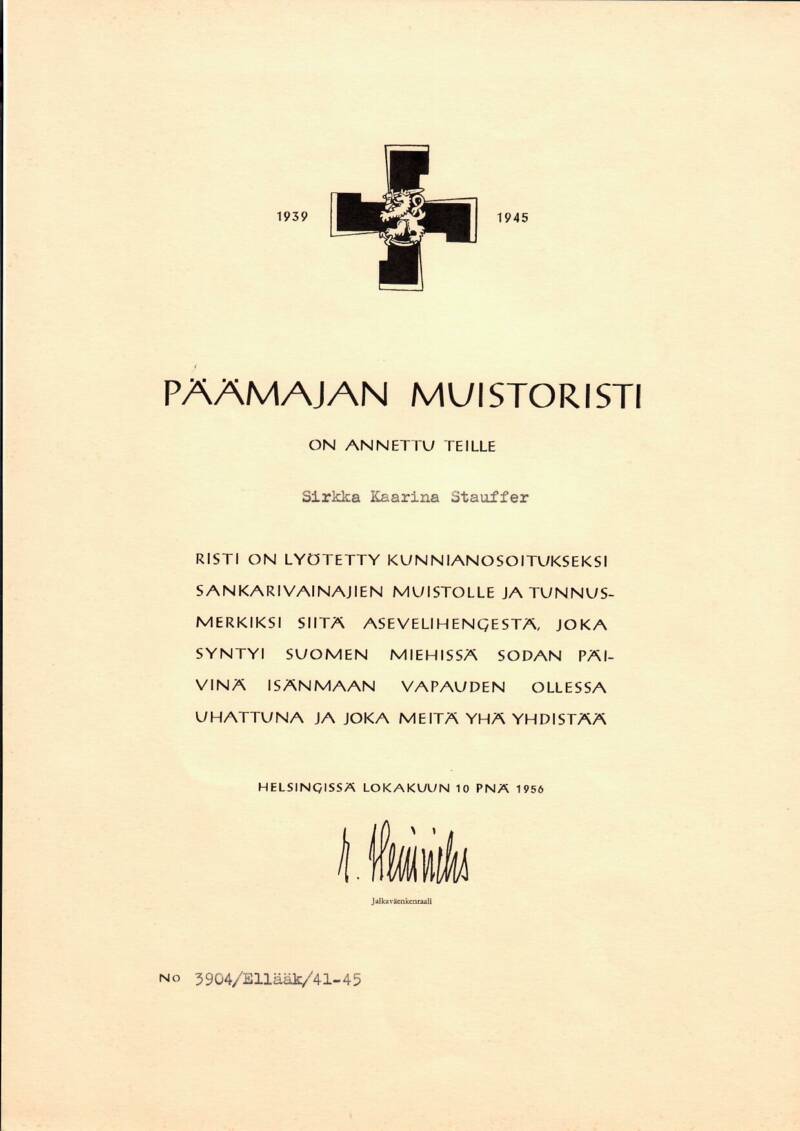 Sirkka Paatelan muistoristin asiakirja