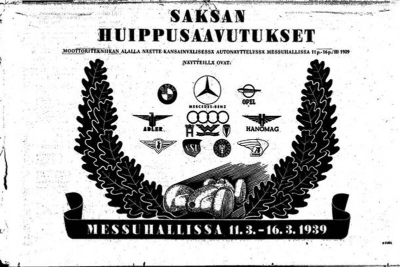 Helsingin Sanomat 11.3.1939. Moottoritekniikan alan messujen mainos.