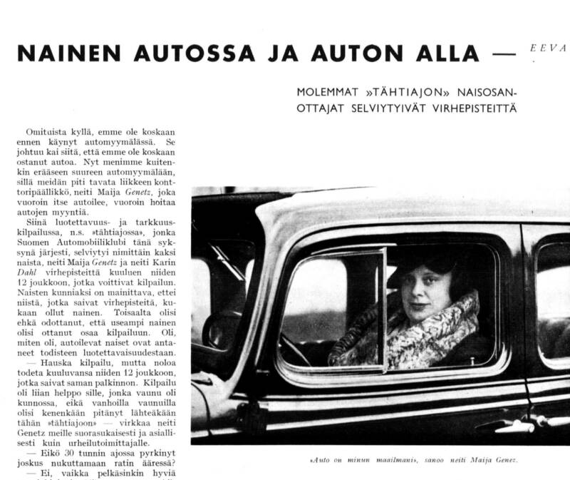 Eeva-lehdessä julkaistu Majan haastattelu otsikolla "Nainen autossa ja auton alla"