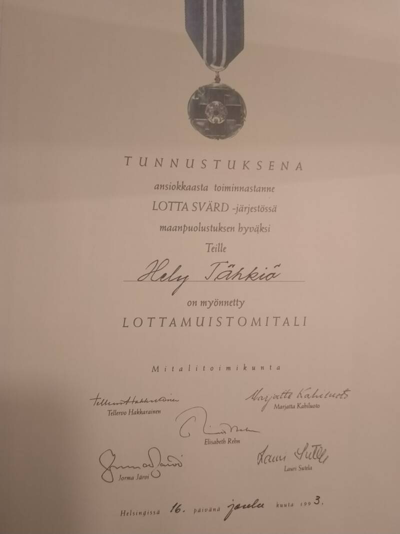 Kuva Helyn tunnustuksesta.